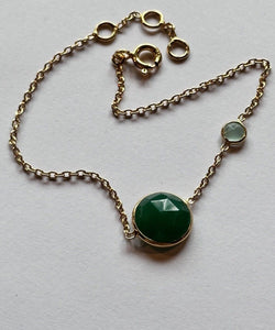18ct Gold Vermeil On Silver 925 Green Gemstone Bracelet New Old Stock