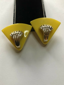 Vintage Yellow And Gold Tone Clip On Earrings