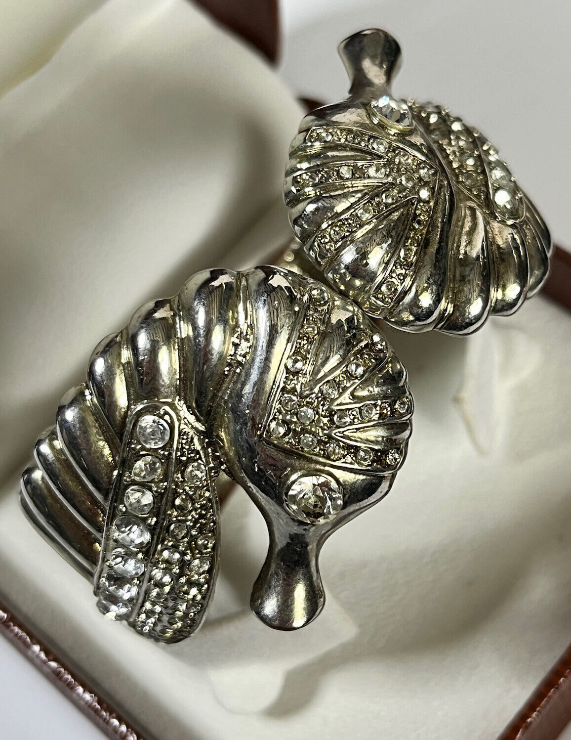 Vintage Silver Tone Seahorses Statement Hinged Cuff Bracelet