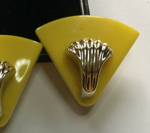 Vintage Yellow And Gold Tone Clip On Earrings