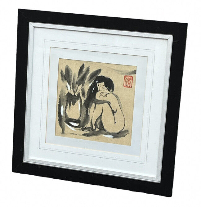 Japanese Scholar Ink Brush Work Paintings With Signed Chop Mark