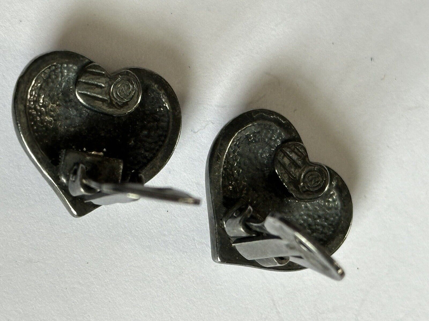Vintage Red Enamel Heart Clip On Earrings
