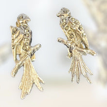 Vintage Silver Tone Marcasite Parrot Clip On Earrings