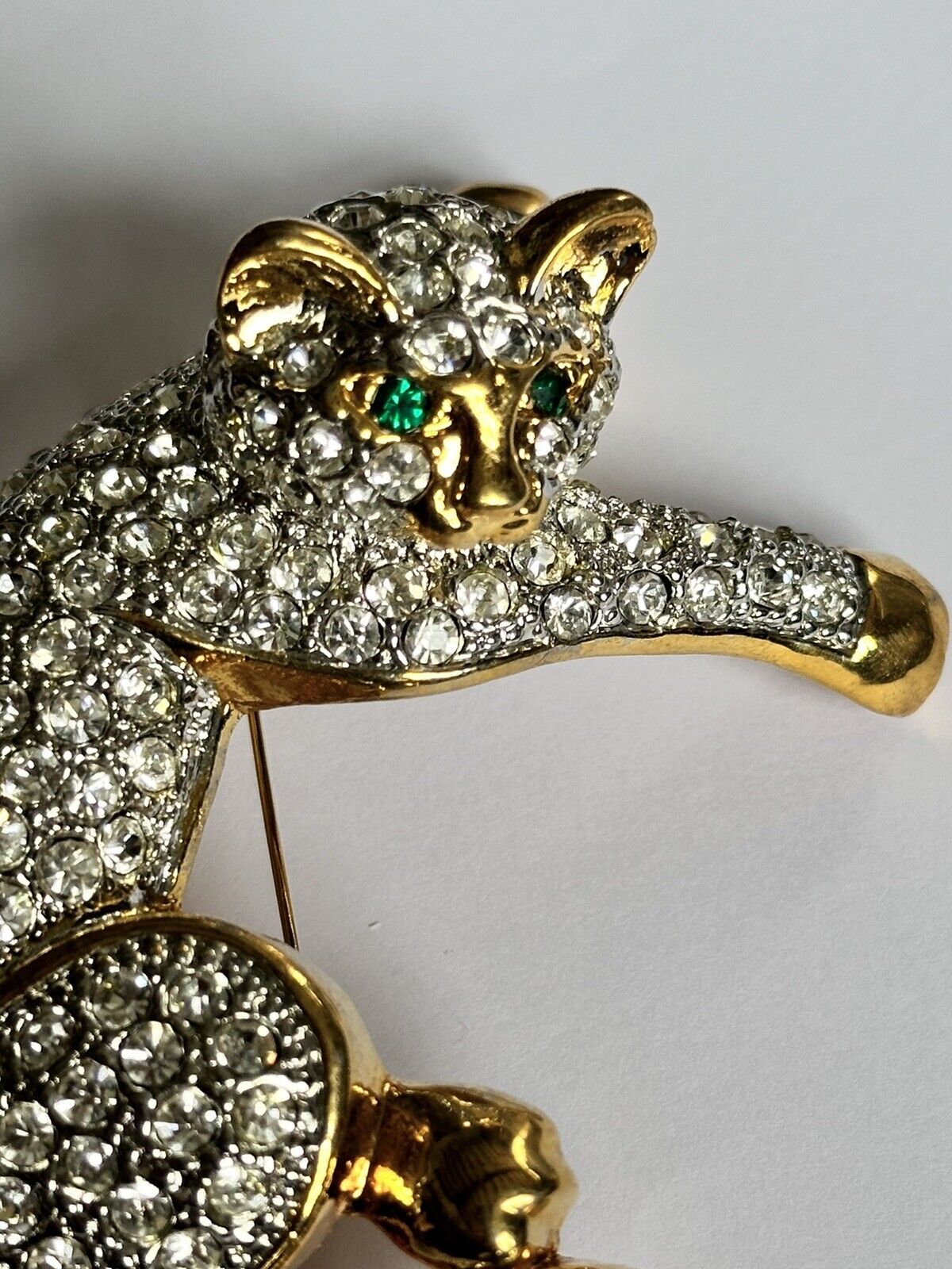 Vintage Runway Gold Tone Large Diamanté Cat Brooch