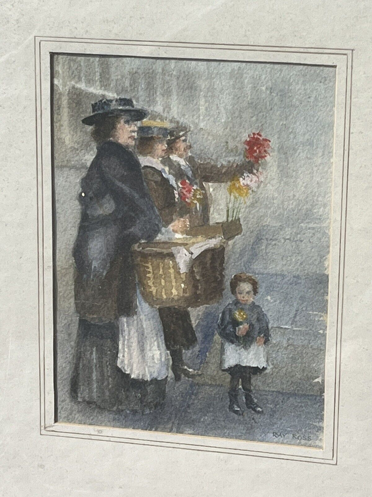 London Characters. Framed & Signed Watercolour By Ray Ross. “Flower Seller “