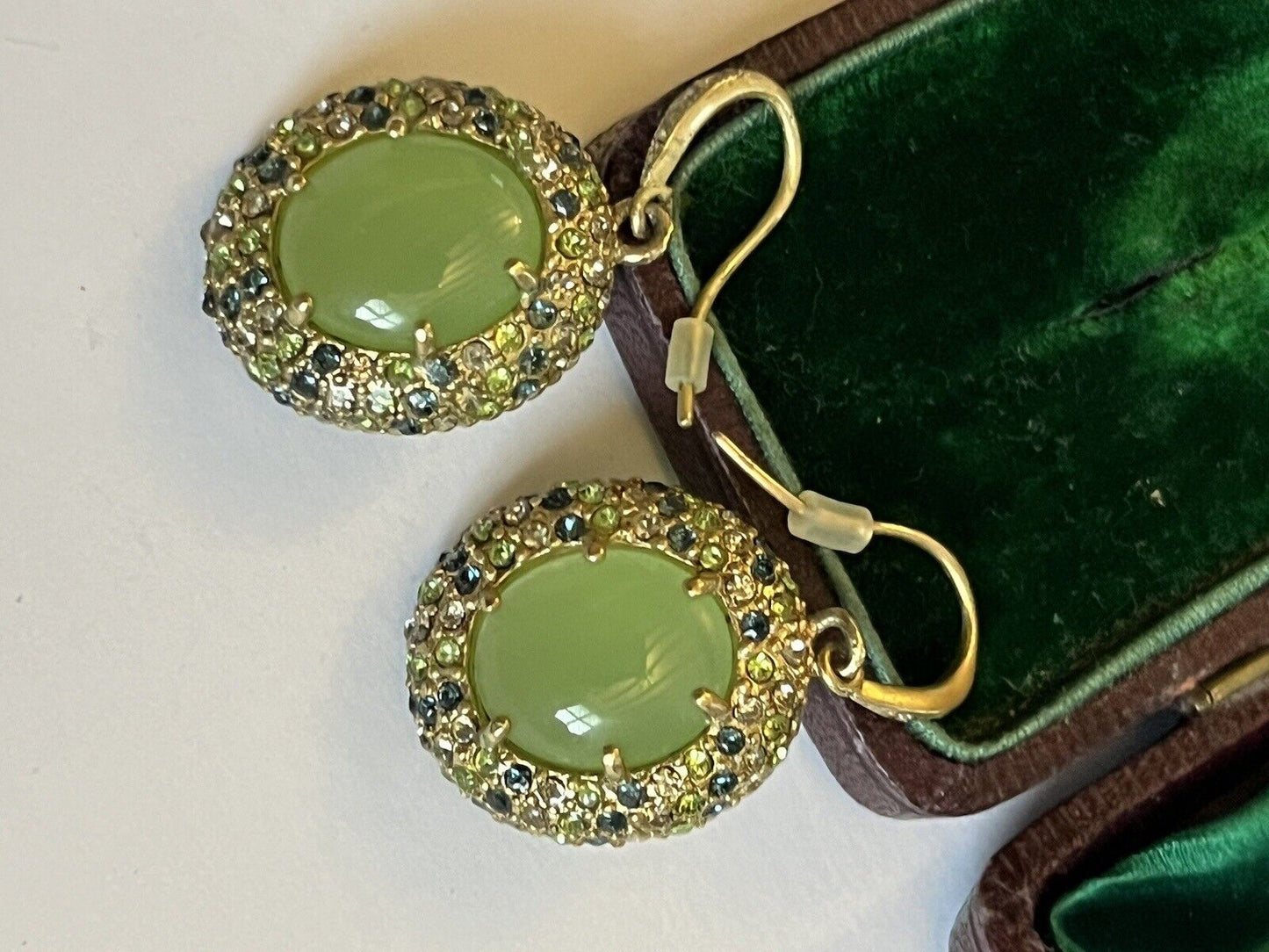 Vintage Carolee Lux Green Cabochon Diamanté Drop Earrings