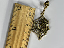 Vintage Gold Tone Spider Web Spider Drop Dangle Earrings