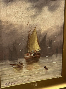 Marine Oil Painting, Signed And Dated 1909