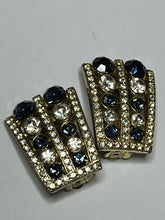 Vintage Silver Tone Blue Clear Paste Clip On Earrings