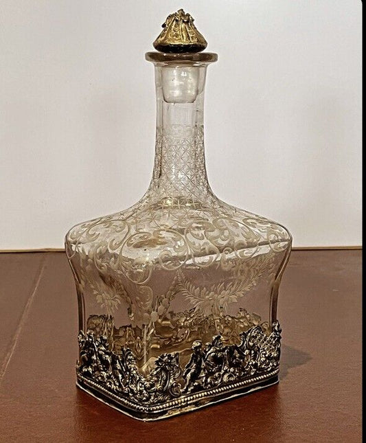 Berthold Muller Silver Mounted Etched Glass Decanter