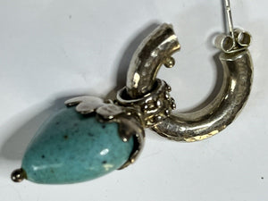 Vintage Silver 925 Turquoise Heart Drop Earrings 23.92g Statement