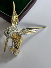 Vintage Silver Gold Tone Diamanté Hummingbird Brooch