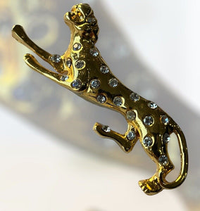 Vintage Gold Tone Diamanté Panther Leopard Brooch