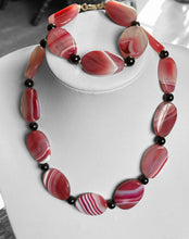 Vintage Pink Agate Stone Necklace Bracelet Set Statement Pieces