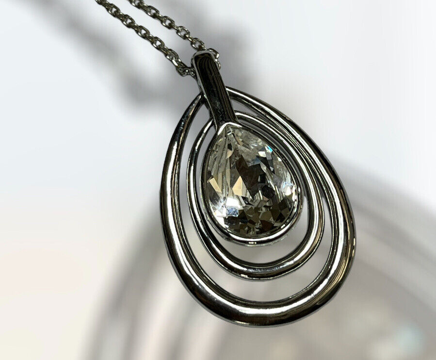 Vintage Swarovski Swan Signed Teardrop Pendant Necklace