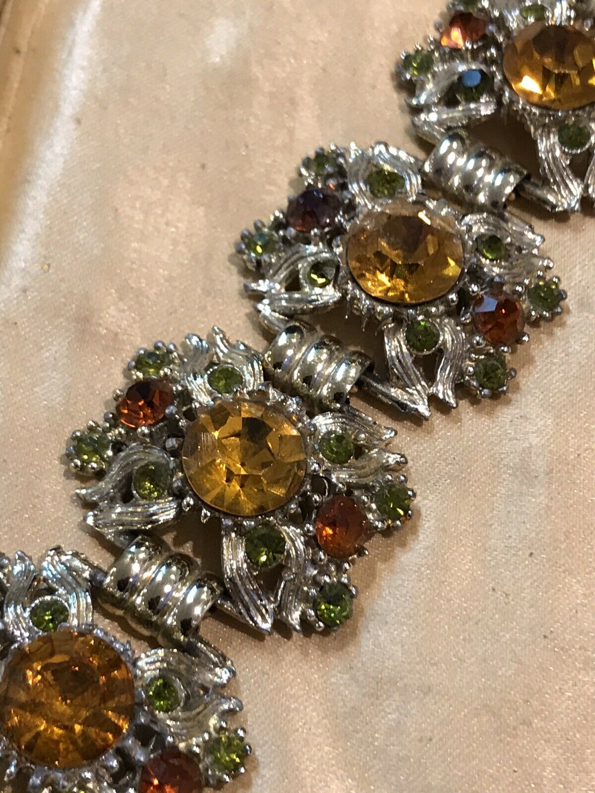 Vintage Old Diamanté Browns Greens Bracelet