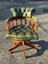 Captains Chair, Green Leather Buttoned Back  Swivel Desk Chair