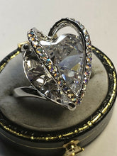 Vintage Rhodium Plated 3D Heart Cubic Zirconia Statement Ring