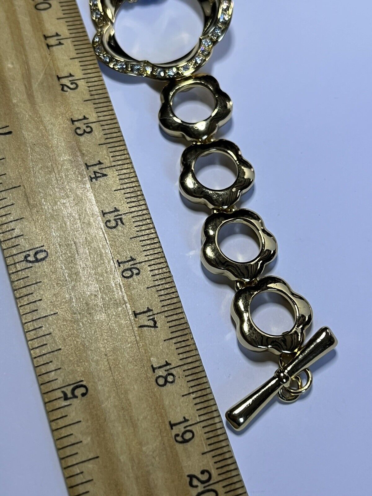 Vintage Gold Tone Diamanté Flowers Bracelet Necklace Earring Set