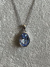 Vintage 1980s Rhodium Plated Blue Solitaire Crystal  Necklace New Old Stock