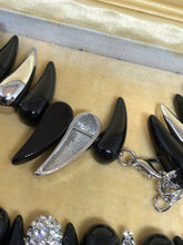 Vintage Black Silver Metal Diamanté Necklace