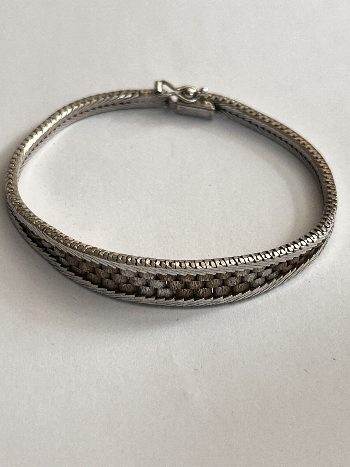 Vintage Silver 925 Stylish Two Tone Modernist Bracelet 13.82g