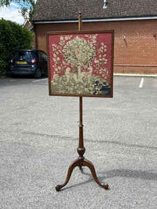 Antique fire screen with tapestry, fully height  adjustable