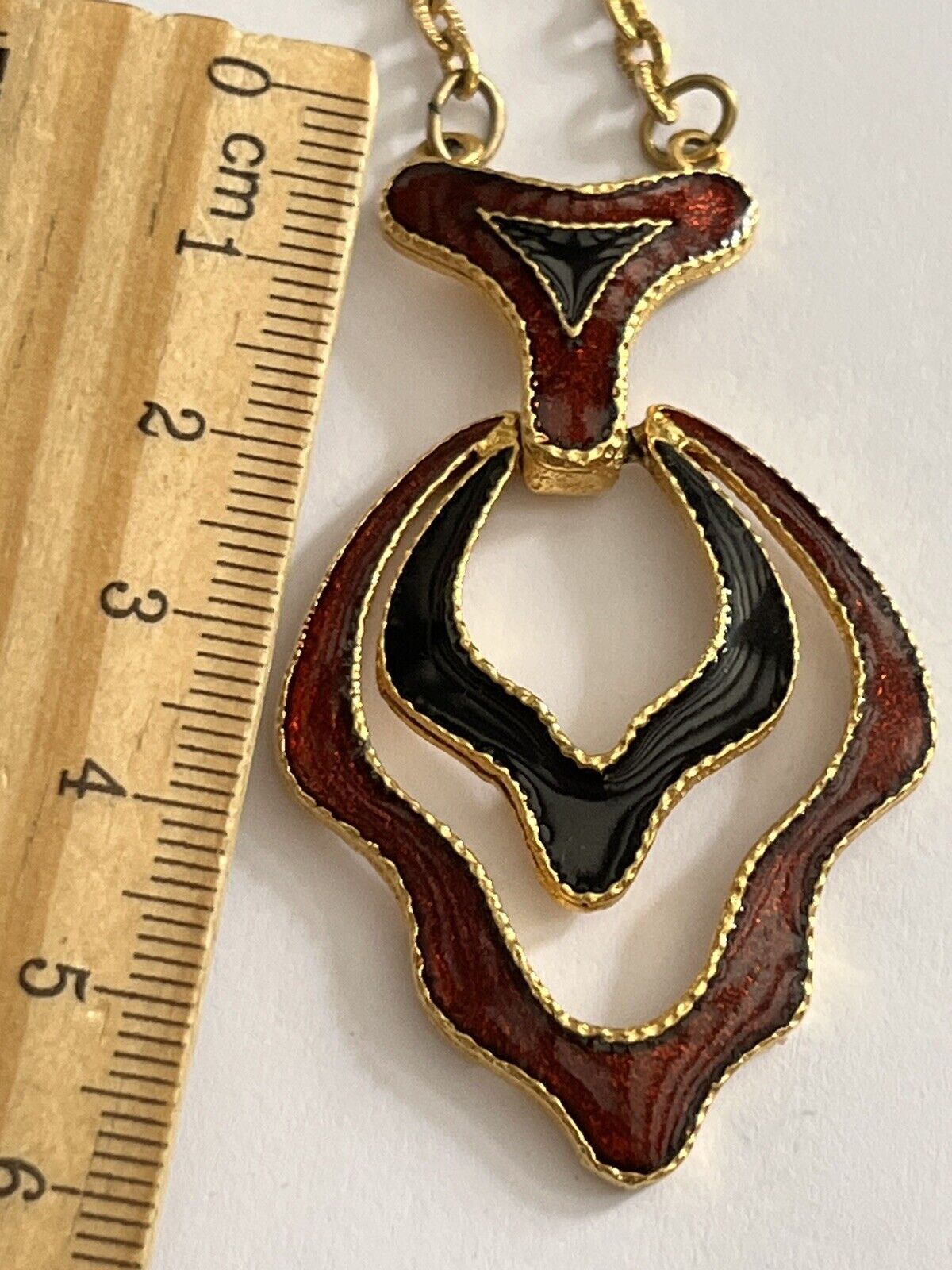 Vintage Early Avon Signed Red Black Enamel Necklace