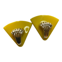 Vintage Yellow And Gold Tone Clip On Earrings