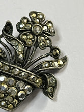 Vintage Unique Silver Tone Marcasite Flower Pot Clip On Earrings