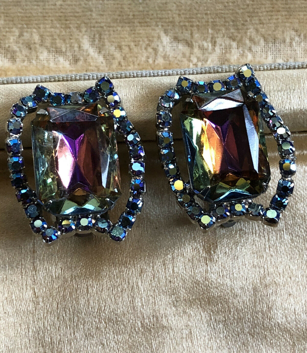 Vintage Rainbow Glass Clip On Earrings Earrings