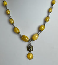 Vintage Old Satin Bead Metal Detail Drop Necklace