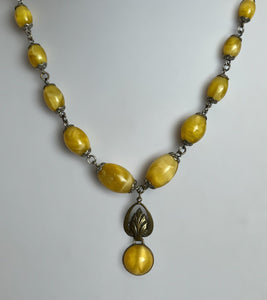 Vintage Old Satin Bead Metal Detail Drop Necklace