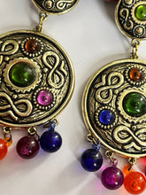 Vintage 1980s Gold Tone Multicoloured Large Statement Earrings