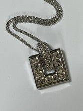 Vintage Signed 1980s Rhodium Plated Geometric Crystal Necklace New Old Stock