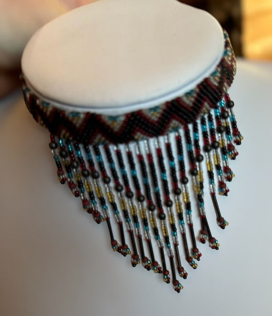 Vintage Beaded Choker Multicoloured Waterfall Necklace
