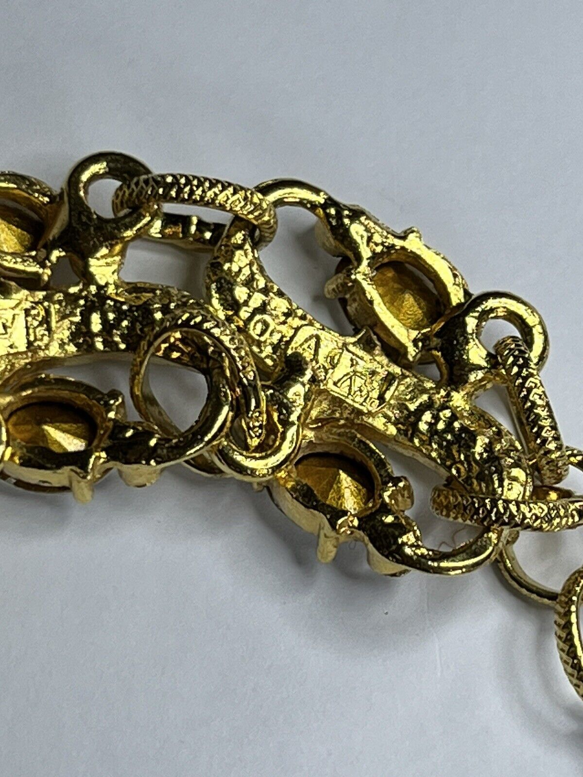 Vintage Signed Gold Plated Detailed Diamanté Bracelet
