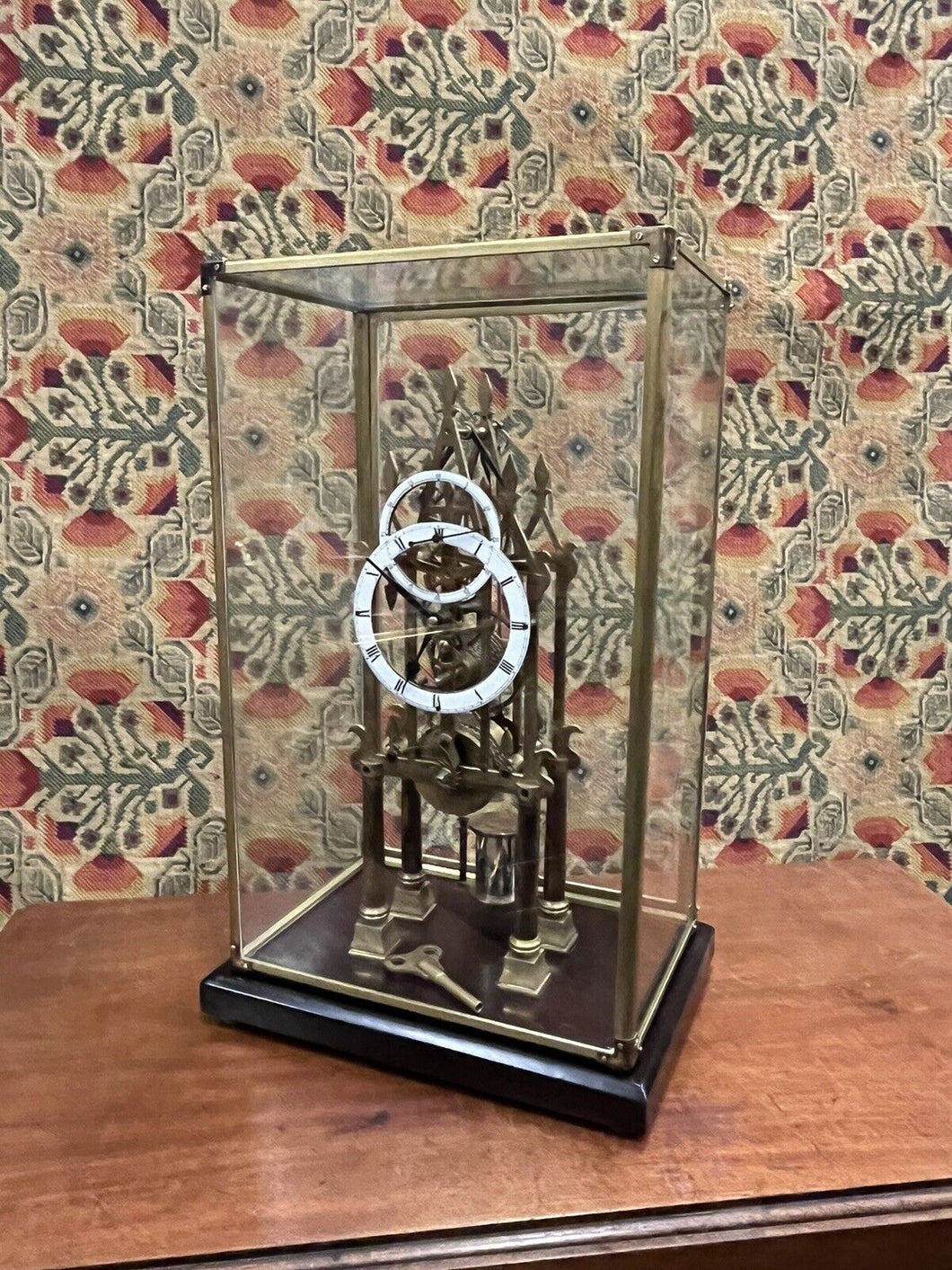 Chain Fusee Cathedral Skeleton Clock With Case And Key
