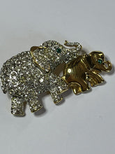 Vintage Gold Tone Diamanté Elephant And Calf Brooch