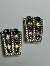 Vintage Silver Tone Blue Clear Paste Clip On Earrings
