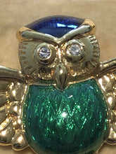Vintage Gold Tone Diamanté Enamelled Owl Brooch