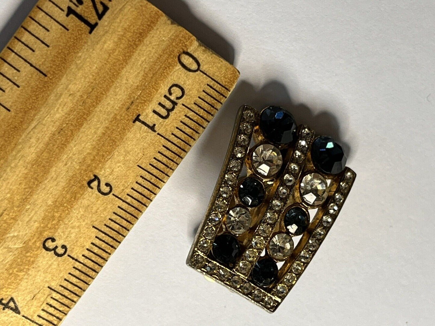 Vintage Gold Tone Blue Clear Diamanté Clip On Earrings