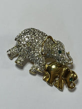 Vintage Gold Tone Diamanté Elephant And Calf Brooch