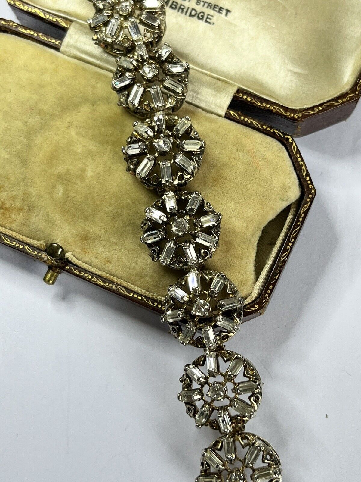 Vintage Baguette Diamanté Flower Link Bracelet