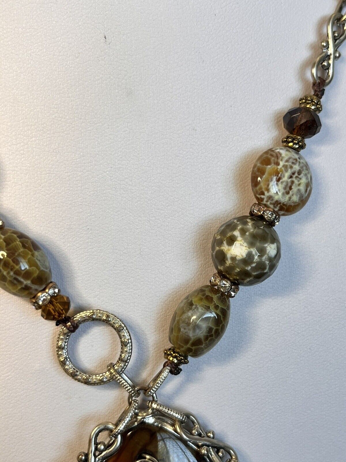 Vintage Silver Tone Natural Stone Long Length Necklace