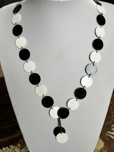 Vintage Black And White Metal Discs Long Length Necklace