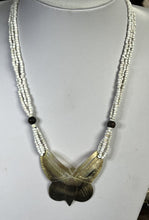 Vintage Mother Of Pearl Shell Carved Butterfly Beaded Necklace