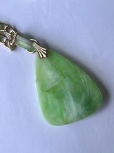 Vintage Green Blue White Marbled Acrylic Gold Tone Link Necklace Long Length