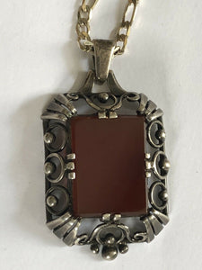 Early Carnelian 835 Silver Pendant Necklace