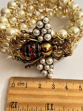 Vintage Faux Pearl Enamel Bee Set Bracelet Brooch Drop Earrings